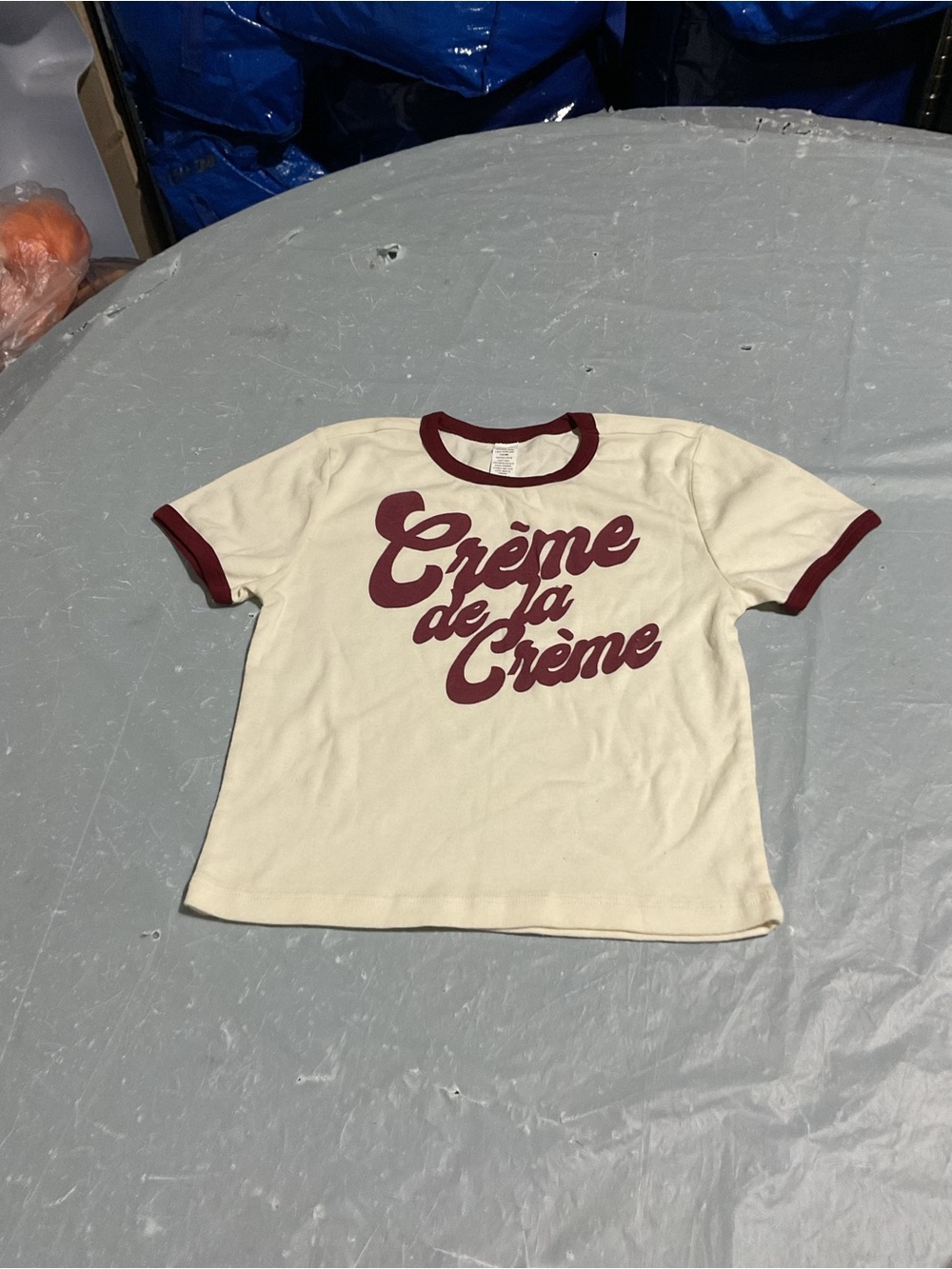 Cream Graphic Ringer Tee with Burgundy Script